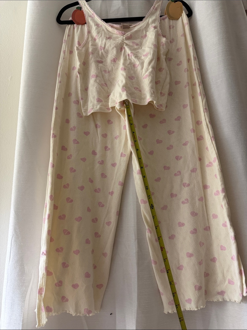 Cream Pajama Set with Pink Heart Print - Women's Sleepwear